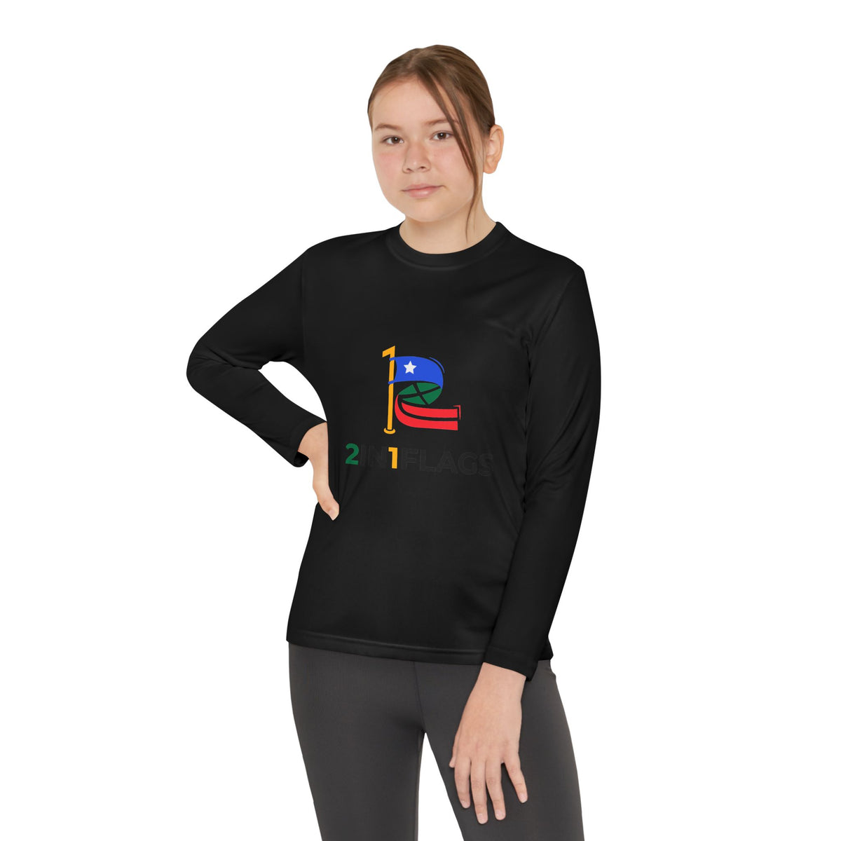 Custom 2in1 Flag Youth Long Sleeve Tee with custom dual flag design
