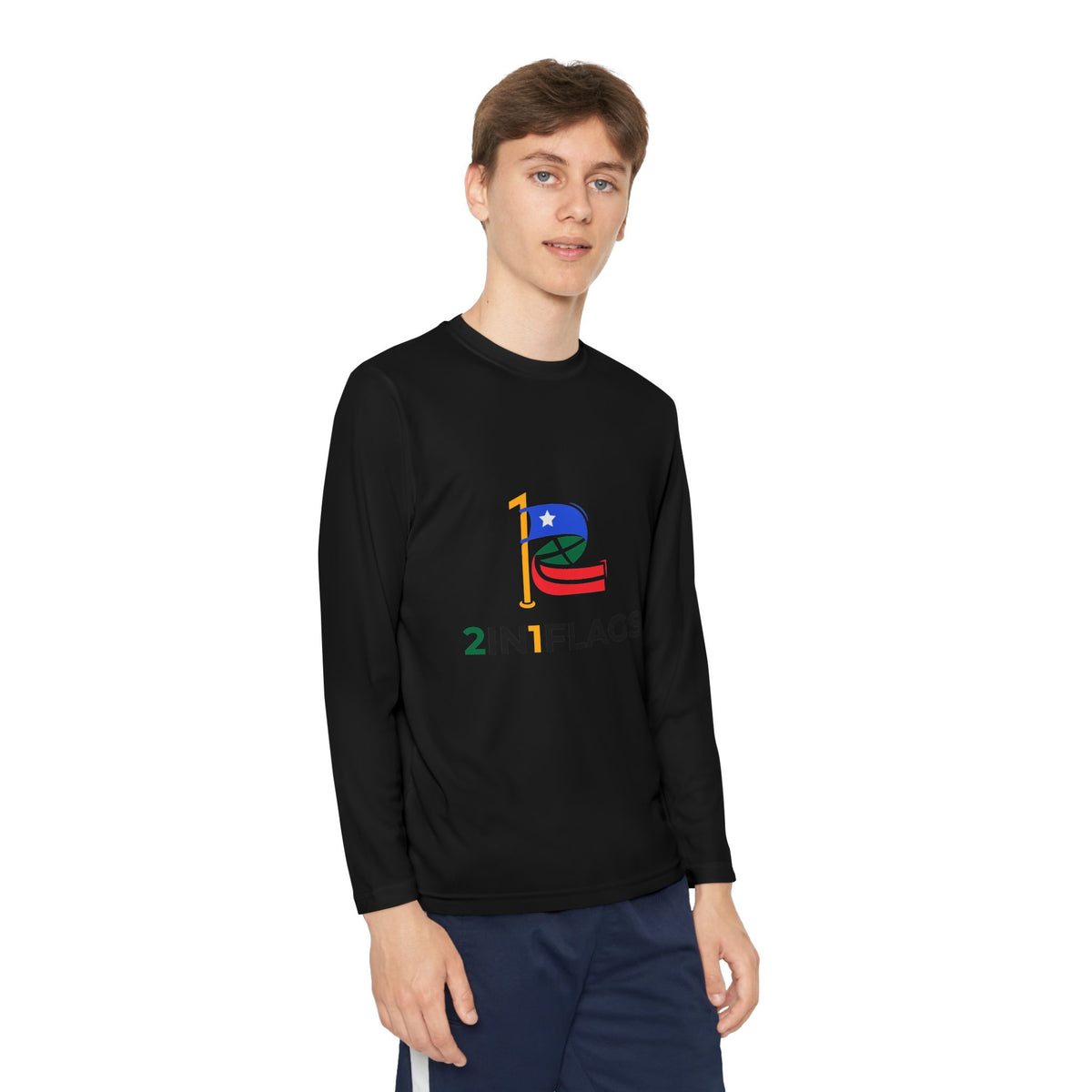 Custom 2in1 Flag Youth Long Sleeve Tee with custom dual flag design