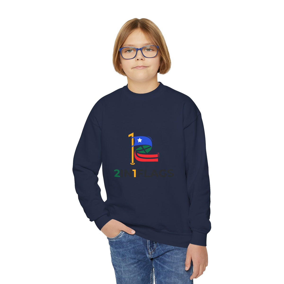 Custom 2in1 Flag Youth Crewneck Sweatshirt with custom dual flag design