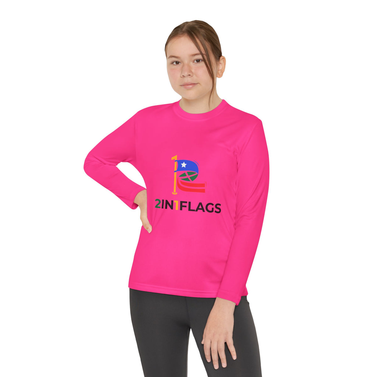 Custom 2in1 Flag Youth Long Sleeve Tee with custom dual flag design