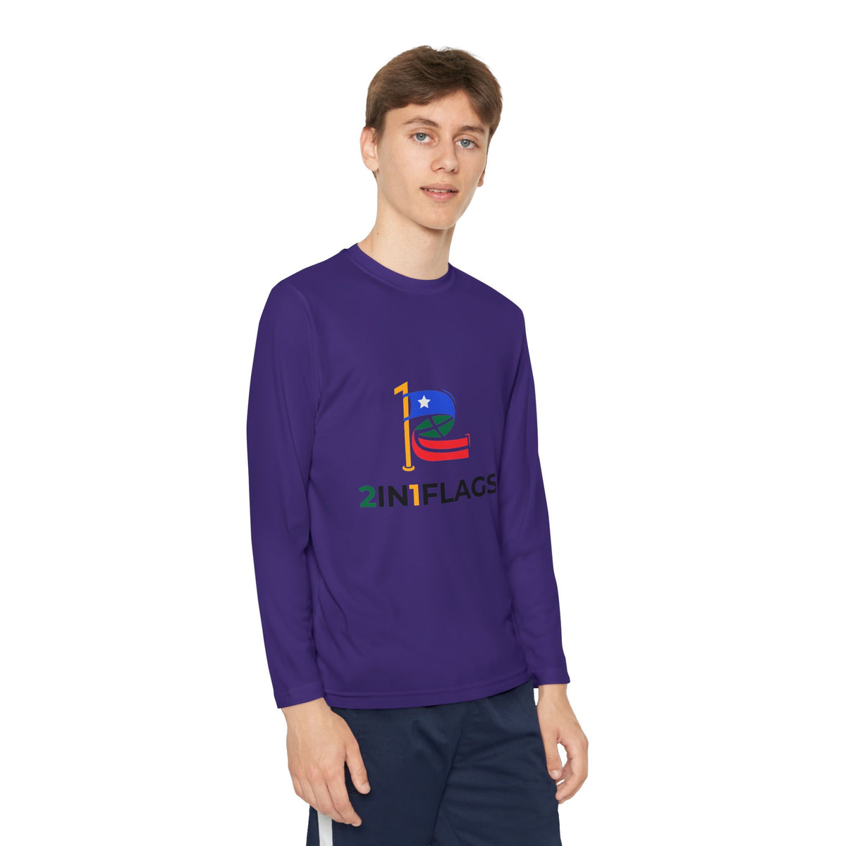 Custom 2in1 Flag Youth Long Sleeve Tee with custom dual flag design