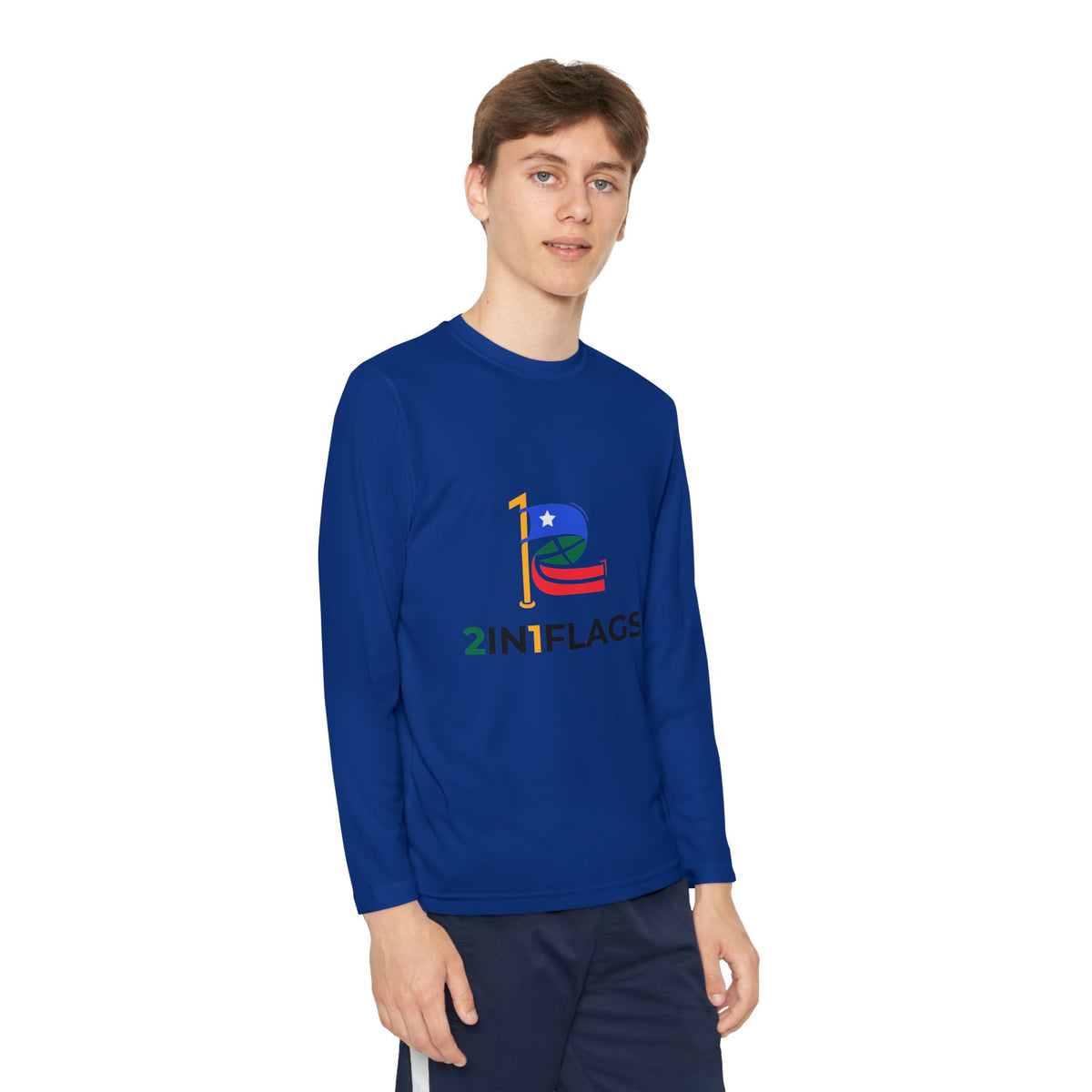 Custom 2in1 Flag Youth Long Sleeve Tee with custom dual flag design