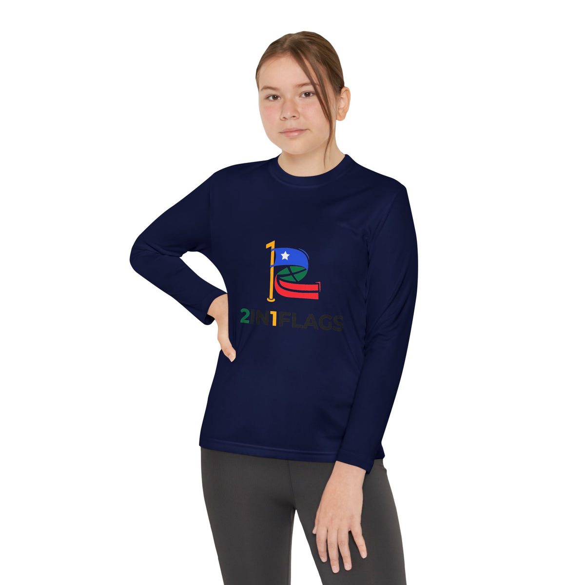 Custom 2in1 Flag Youth Long Sleeve Tee with custom dual flag design