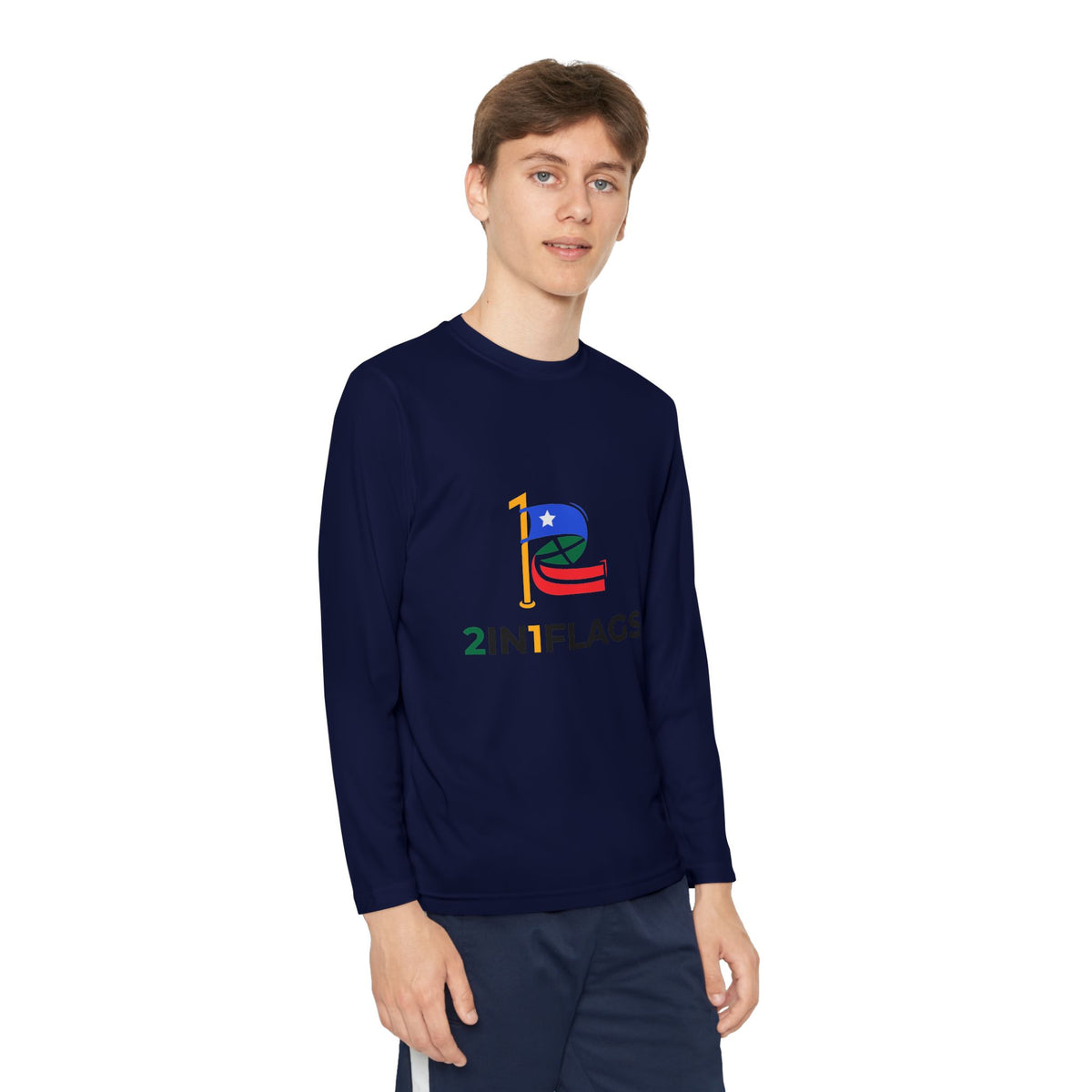 Custom 2in1 Flag Youth Long Sleeve Tee with custom dual flag design