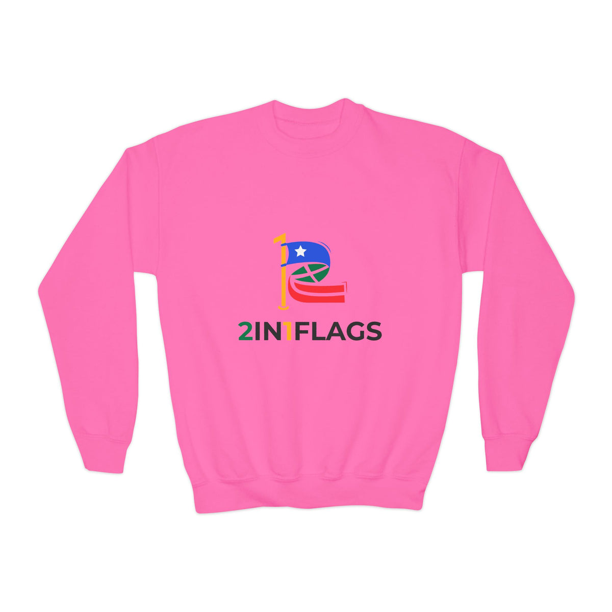 Custom 2in1 Flag Youth Crewneck Sweatshirt with custom dual flag design